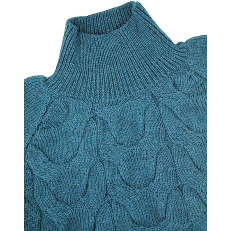 Ladies Irish Cable Knitted Chunky Sweater Teal